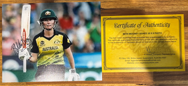 Australian Cricketer Beth Mooney Signed ODI Photo with COA
