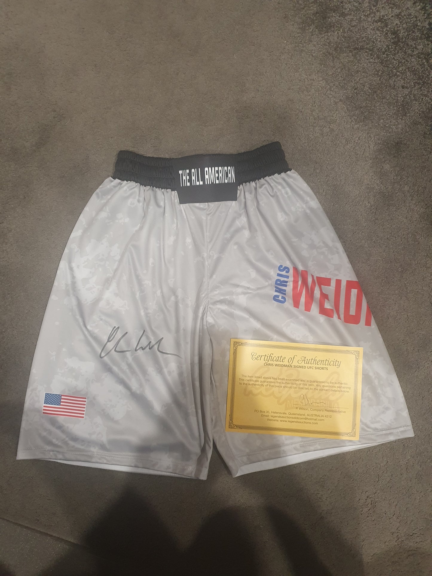 Chris Weidman Signed "The All American" UFC Fight Shorts W/ Cert of Authenticity