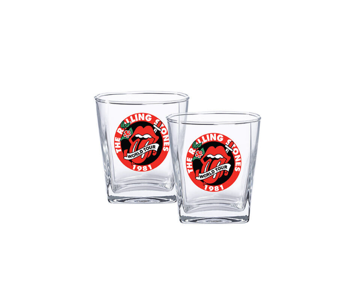 ROLLING STONES World Tour 1981 Print Set of 2 Glass Spirit Glasses